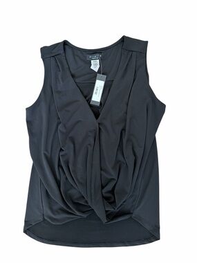 Ariella Black Draped V-Neck Sleeveless Blouse
